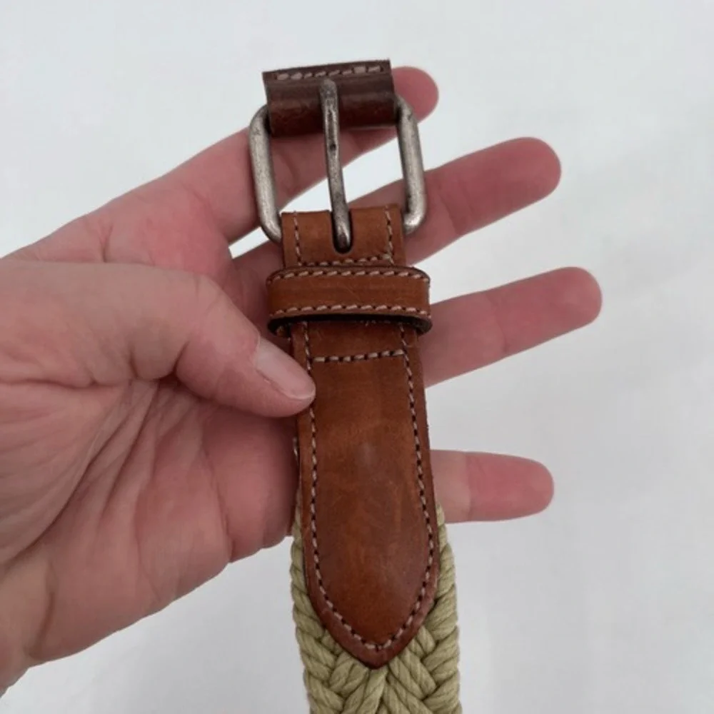 Gap Unisex‎ Genuine Leather Elastic Woven Braided Waist Belt Beige Tan Size 32
